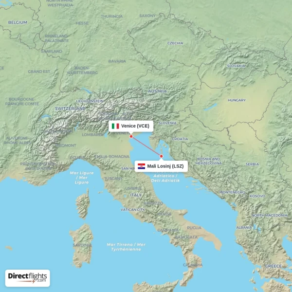 Venice - Mali Losinj direct flight map