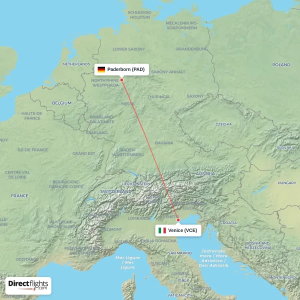 Venice - Paderborn direct flight map