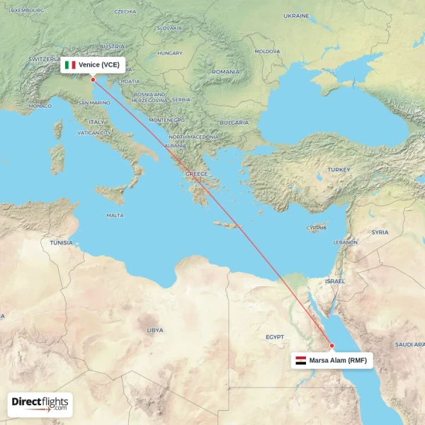 Venice - Marsa Alam direct flight map