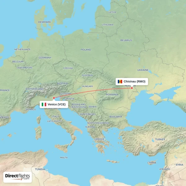 Venice - Chisinau direct flight map