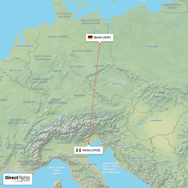 Venice - Berlin direct flight map