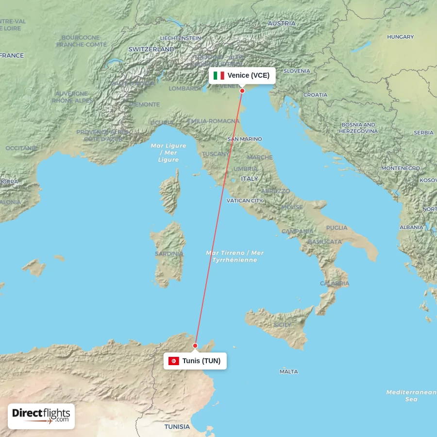 VCE - TUN route map