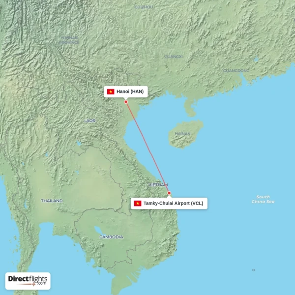 Tamky-Chulai Airport - Hanoi direct flight map