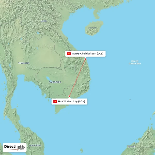 Tamky-Chulai Airport - Ho Chi Minh City direct flight map