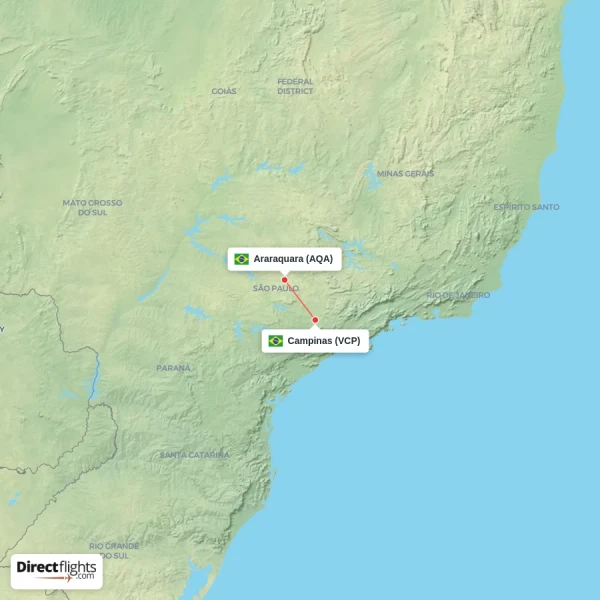 Campinas - Araraquara direct flight map