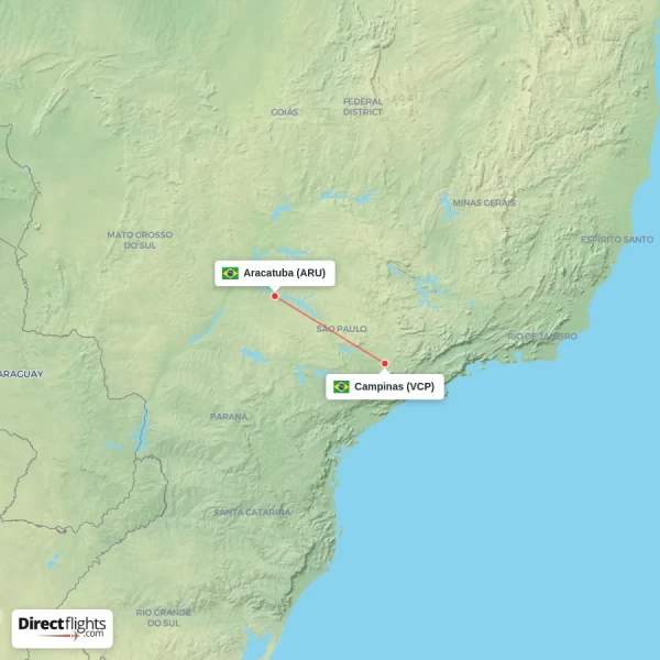 Campinas - Aracatuba direct flight map