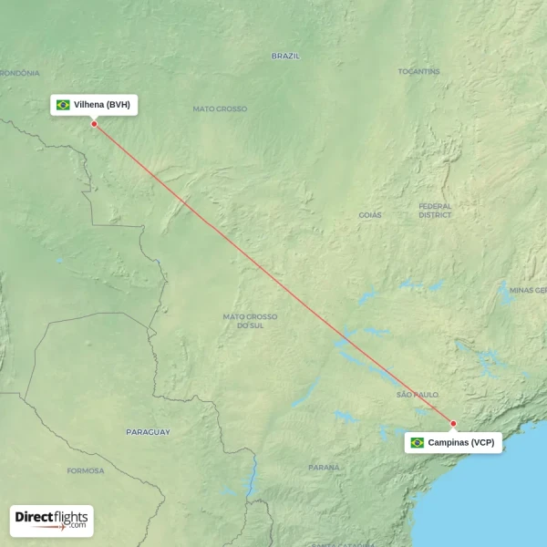 Campinas - Vilhena direct flight map