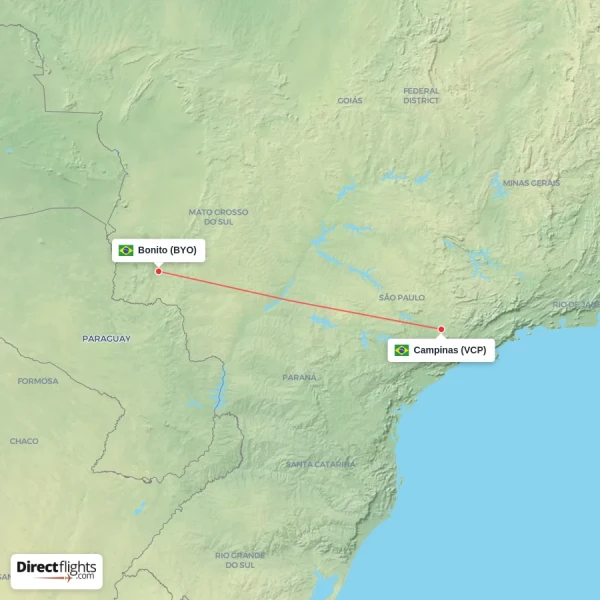 Campinas - Bonito direct flight map