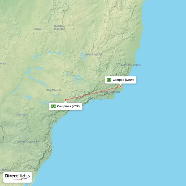 Campinas - Campos direct flight map