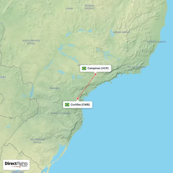 Campinas - Curitiba direct flight map