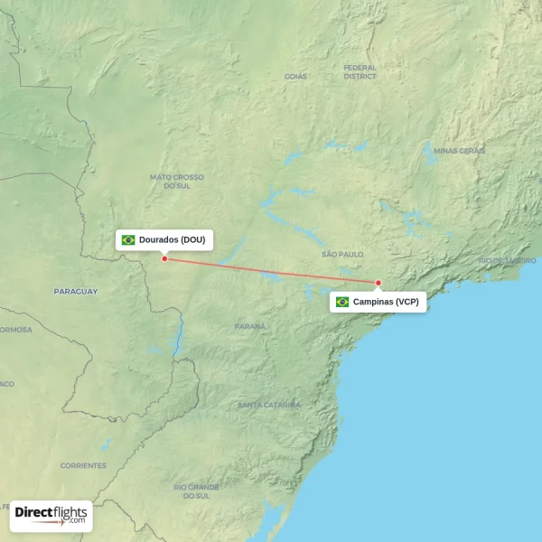 Campinas - Dourados direct flight map