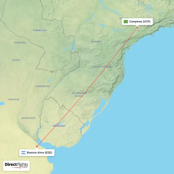 Campinas - Buenos Aires direct flight map