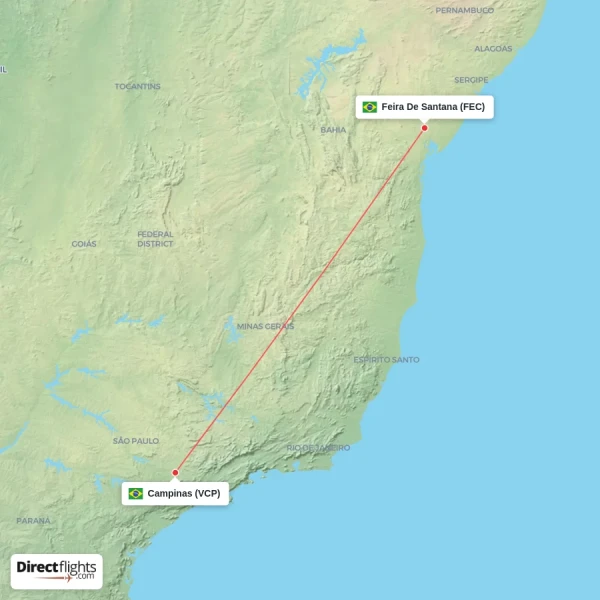 Campinas - Feira De Santana direct flight map