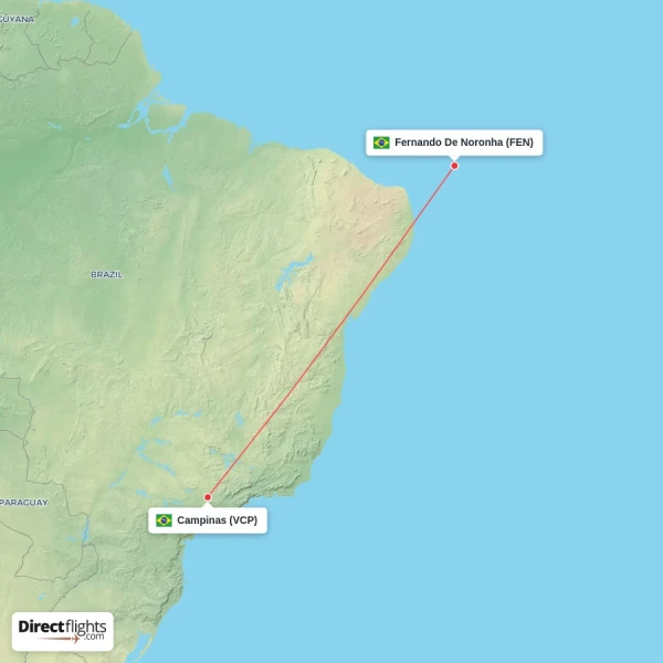 Campinas - Fernando De Noronha direct flight map