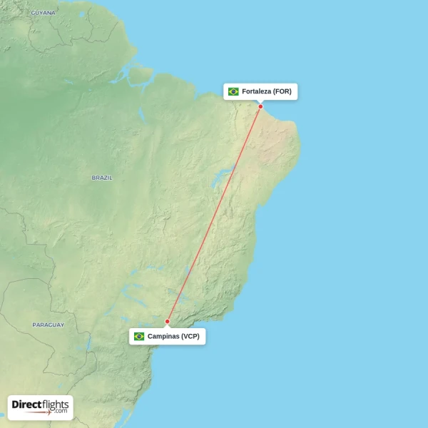 Campinas - Fortaleza direct flight map