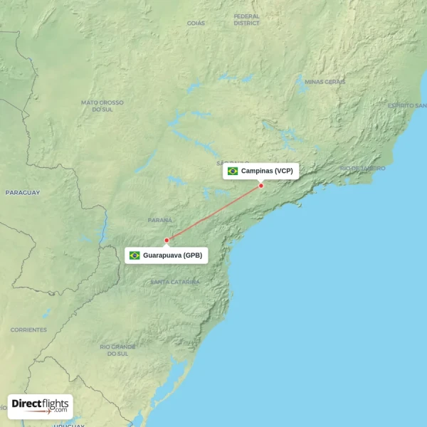 Campinas - Guarapuava direct flight map