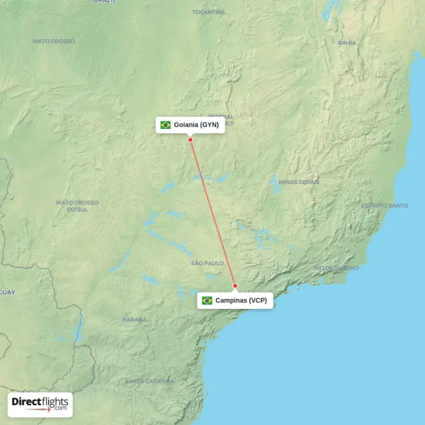 Campinas - Goiania direct flight map