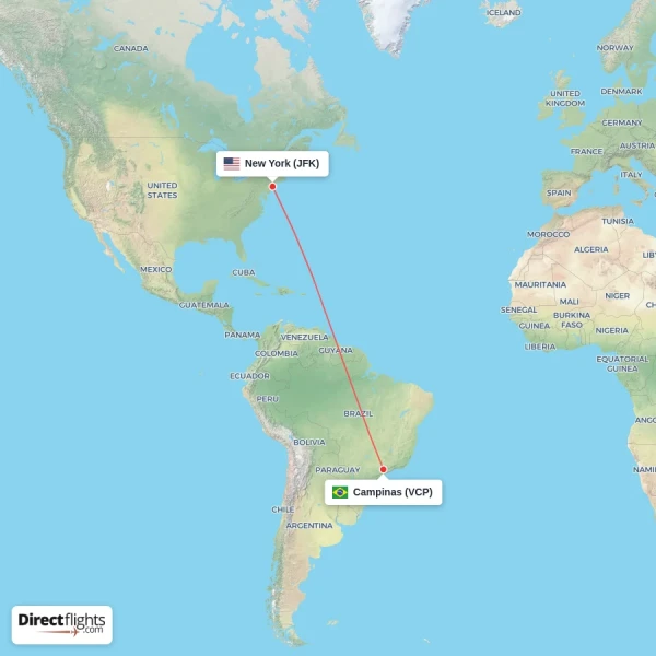 Campinas - New York direct flight map
