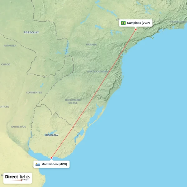 Campinas - Montevideo direct flight map