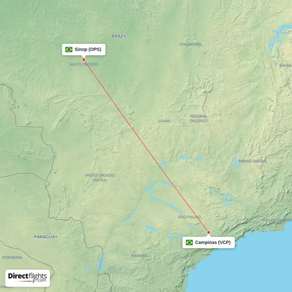 Campinas - Sinop direct flight map
