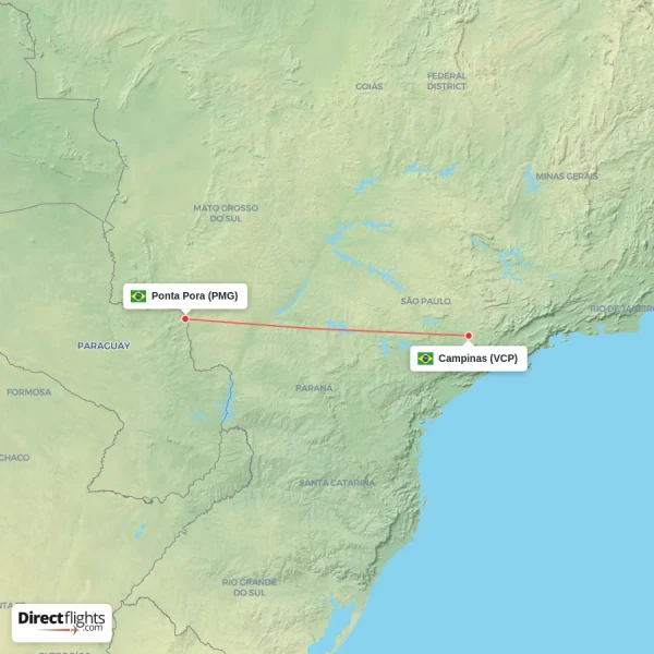 Campinas - Ponta Pora direct flight map