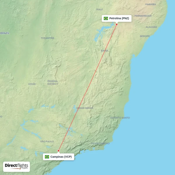 Campinas - Petrolina direct flight map