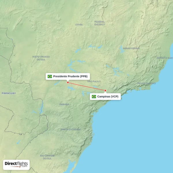 Campinas - Presidente Prudente direct flight map