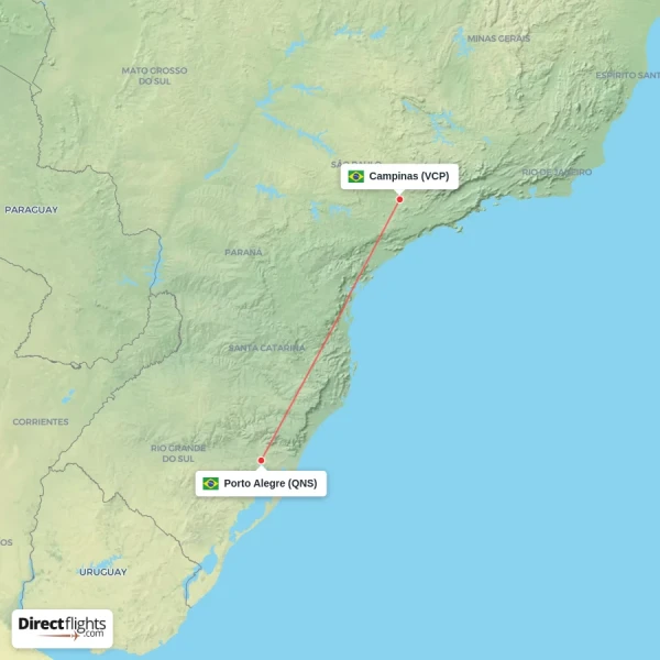 Campinas - Porto Alegre direct flight map