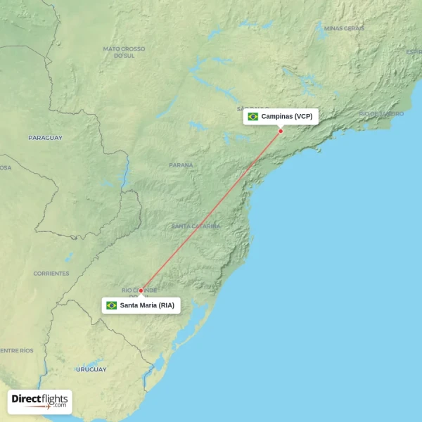 Campinas - Santa Maria direct flight map
