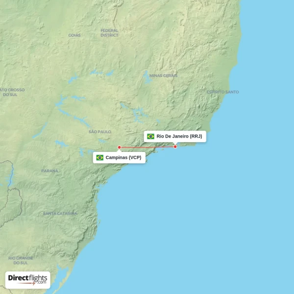Campinas - Rio De Janeiro direct flight map
