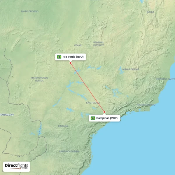 Campinas - Rio Verde direct flight map