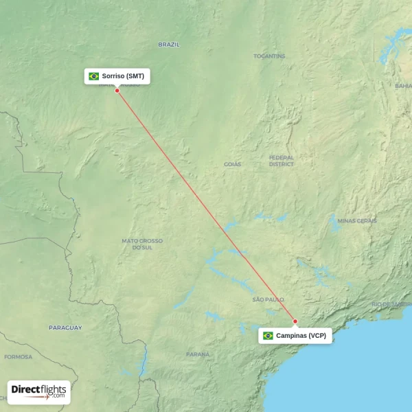 Campinas - Sorriso direct flight map