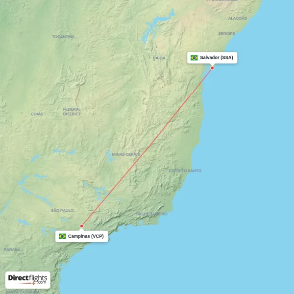 Campinas - Salvador direct flight map