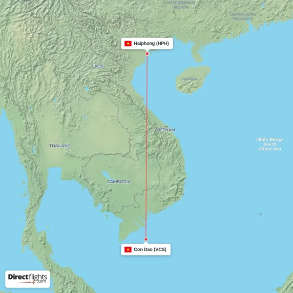 Con Dao - Haiphong direct flight map