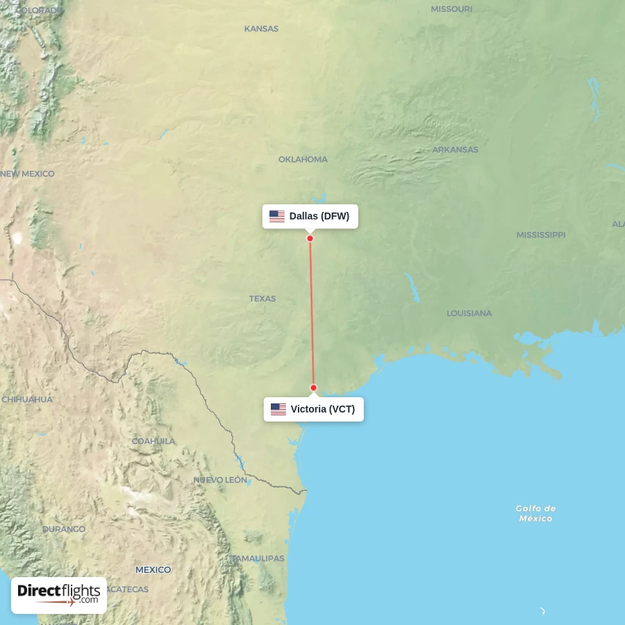 VCT - DFW route map
