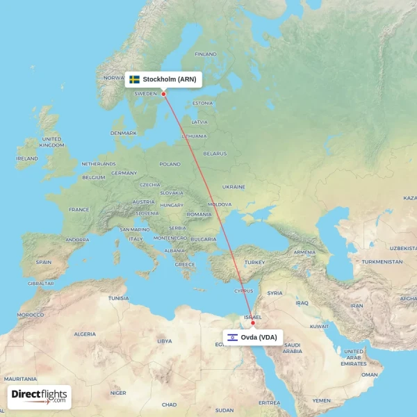 Ovda - Stockholm direct flight map
