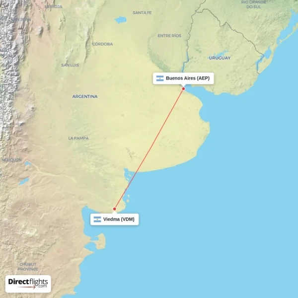 Viedma - Buenos Aires direct flight map