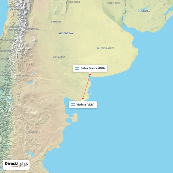 Viedma - Bahia Blanca direct flight map