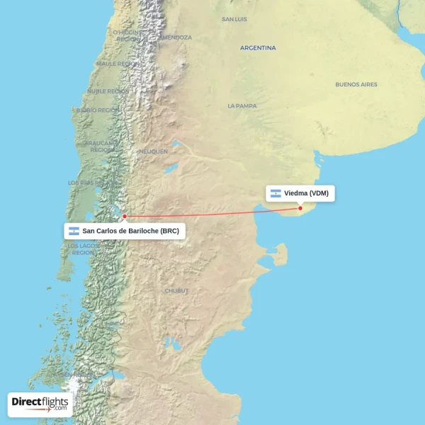 Viedma - San Carlos de Bariloche direct flight map