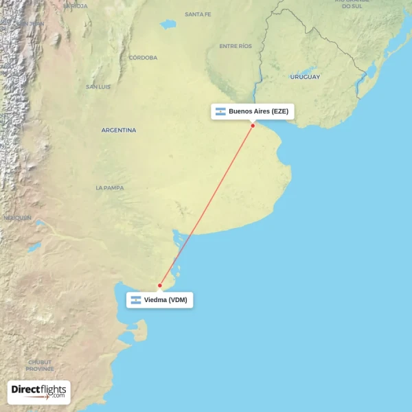 Viedma - Buenos Aires direct flight map