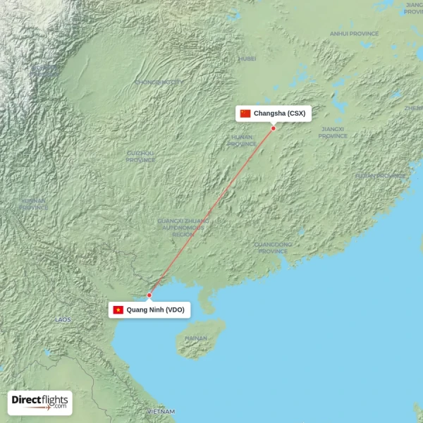 Quang Ninh - Changsha direct flight map