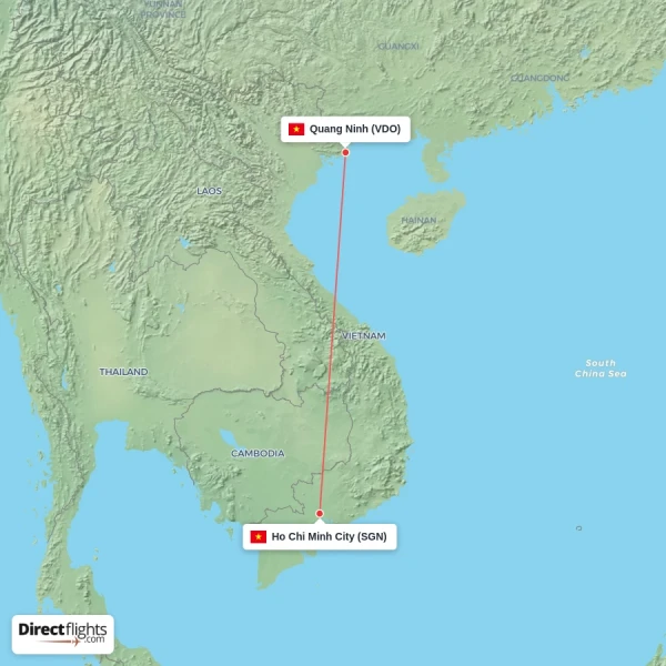 Quang Ninh - Ho Chi Minh City direct flight map