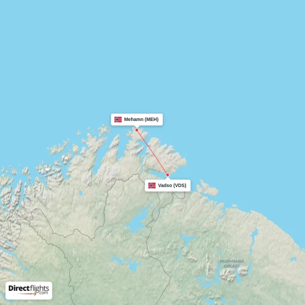 Vadso - Mehamn direct flight map