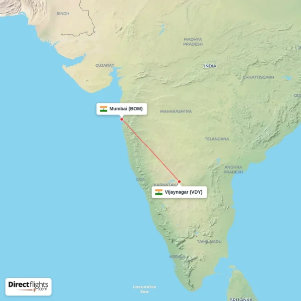 Vijaynagar - Mumbai direct flight map