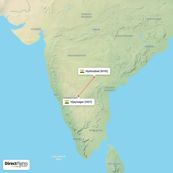 Vijaynagar - Hyderabad direct flight map