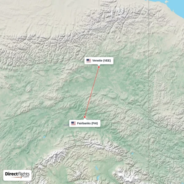 Venetie - Fairbanks direct flight map