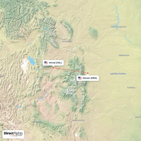 Vernal - Denver direct flight map