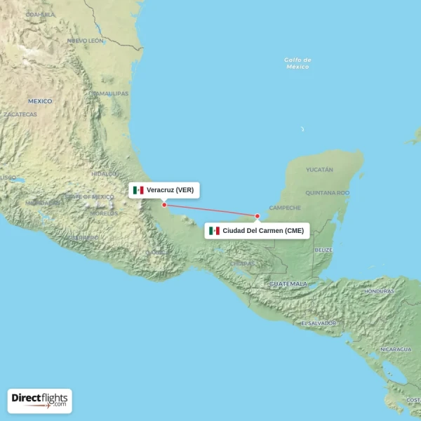 Veracruz - Ciudad Del Carmen direct flight map