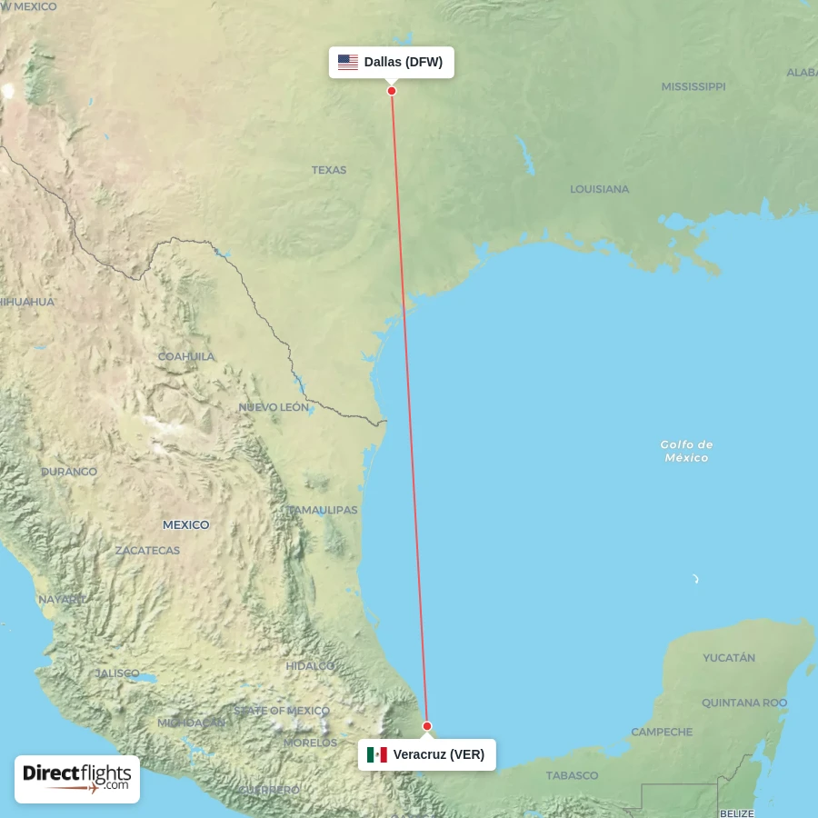 VER - DFW route map