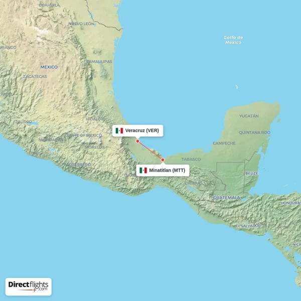 Veracruz - Minatitlan direct flight map